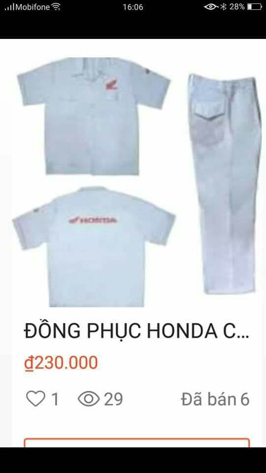 Đồng phục sửa xe máy của hãng honda