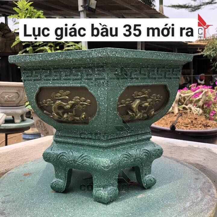 (Cả bộ) Khuôn đúc chậu cảnh lục giác 35 cao 16 dáng bầu mẫu cây tùng