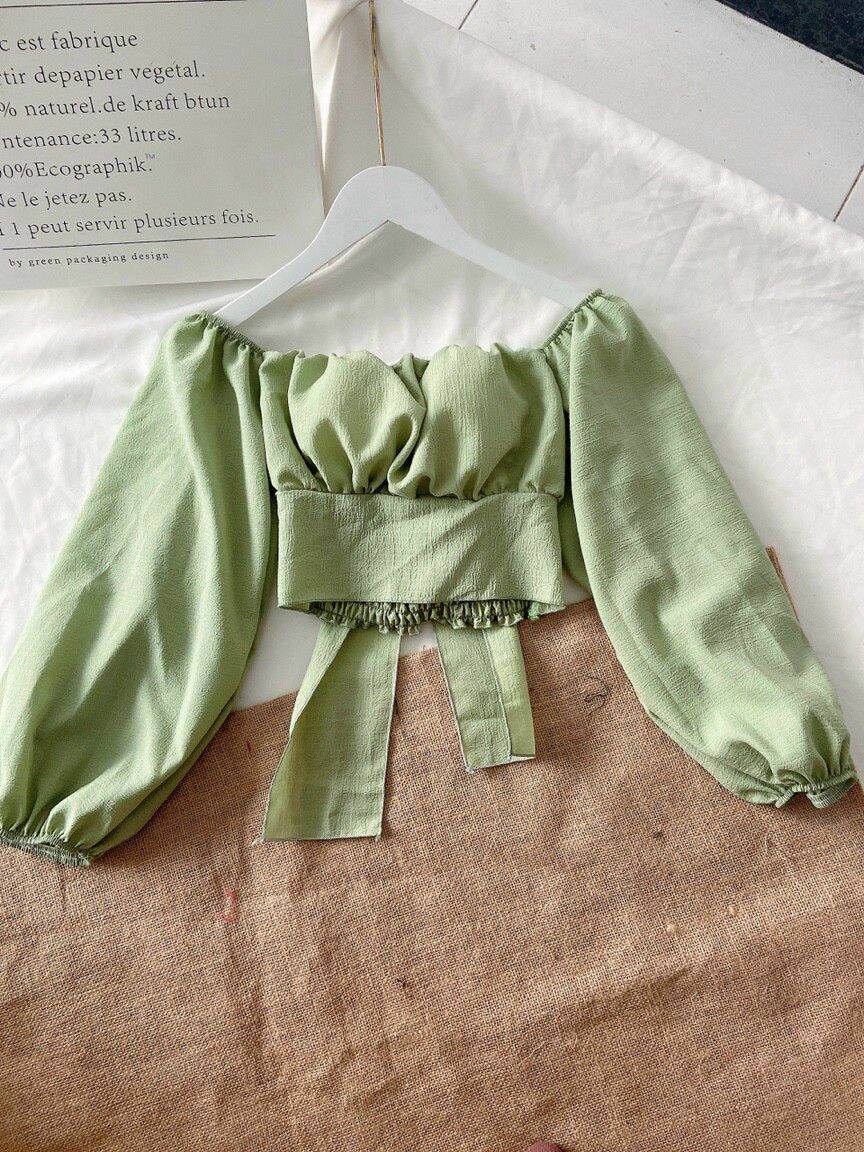 [HCM]ÁO KIỂU CROPTOP TAY PHỒNG HỞ LƯNG