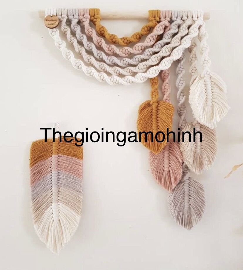 Cành treo macrame chiếc lá trang trí, decor không gian sống
