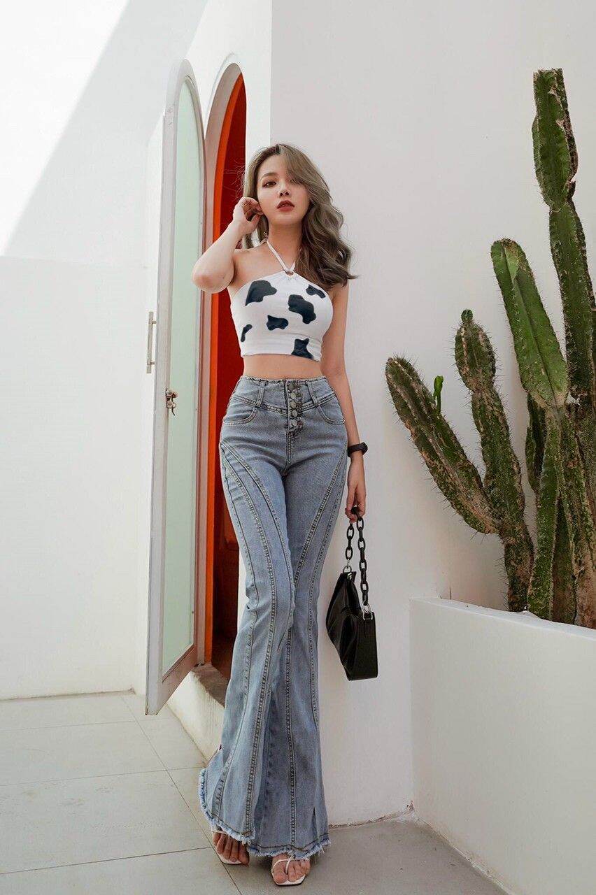 [HCM]Áo croptop yếm đan dây khoen bò sữa