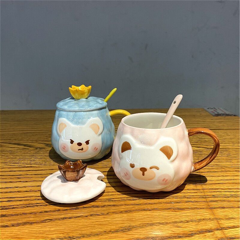Ly sứ có nắp đậy + kèm muỗng cao cấp