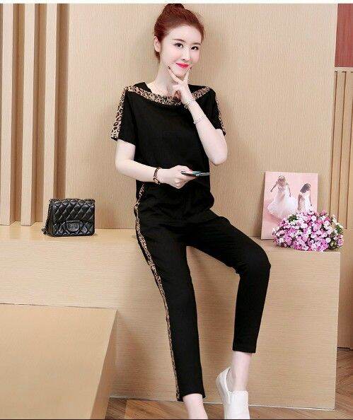Sét đồ bộ nữ phối viền da beo thun cotton 100% cao cấp