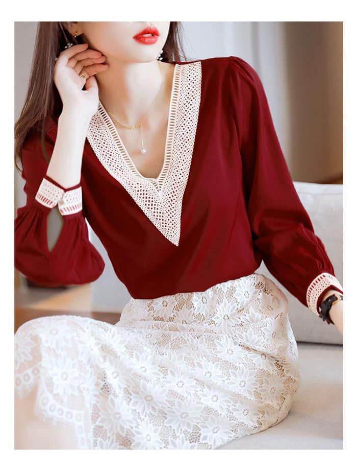 Áo kiểu nữ tay dài phối ren