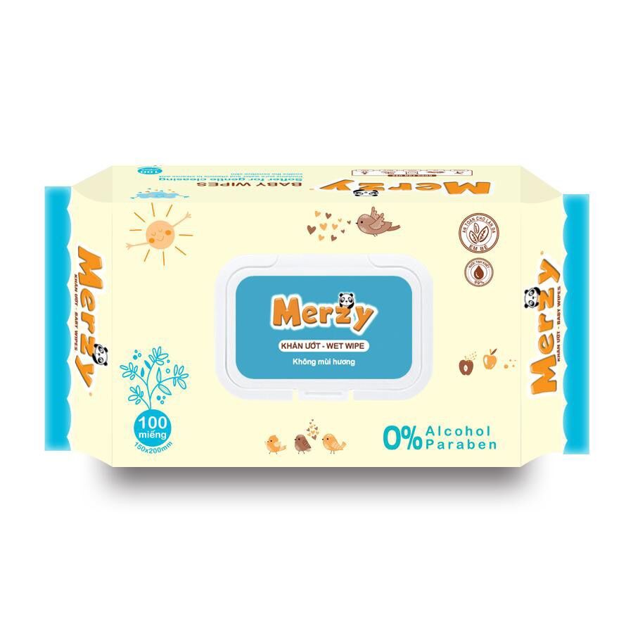 Khăn ướt Merzy 100 to không mùi hàng cao cấp dùng được cho em bé ( sản phẩm không có cồn ,không  chất hoá học , không paraben )