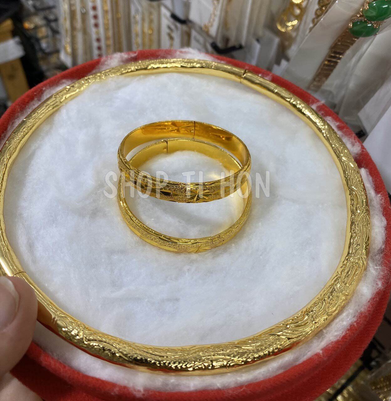 Bộ trang sức cưới cô dâu mạ vàng 24k gồm 1 kiềng cổ 2 vòng tay