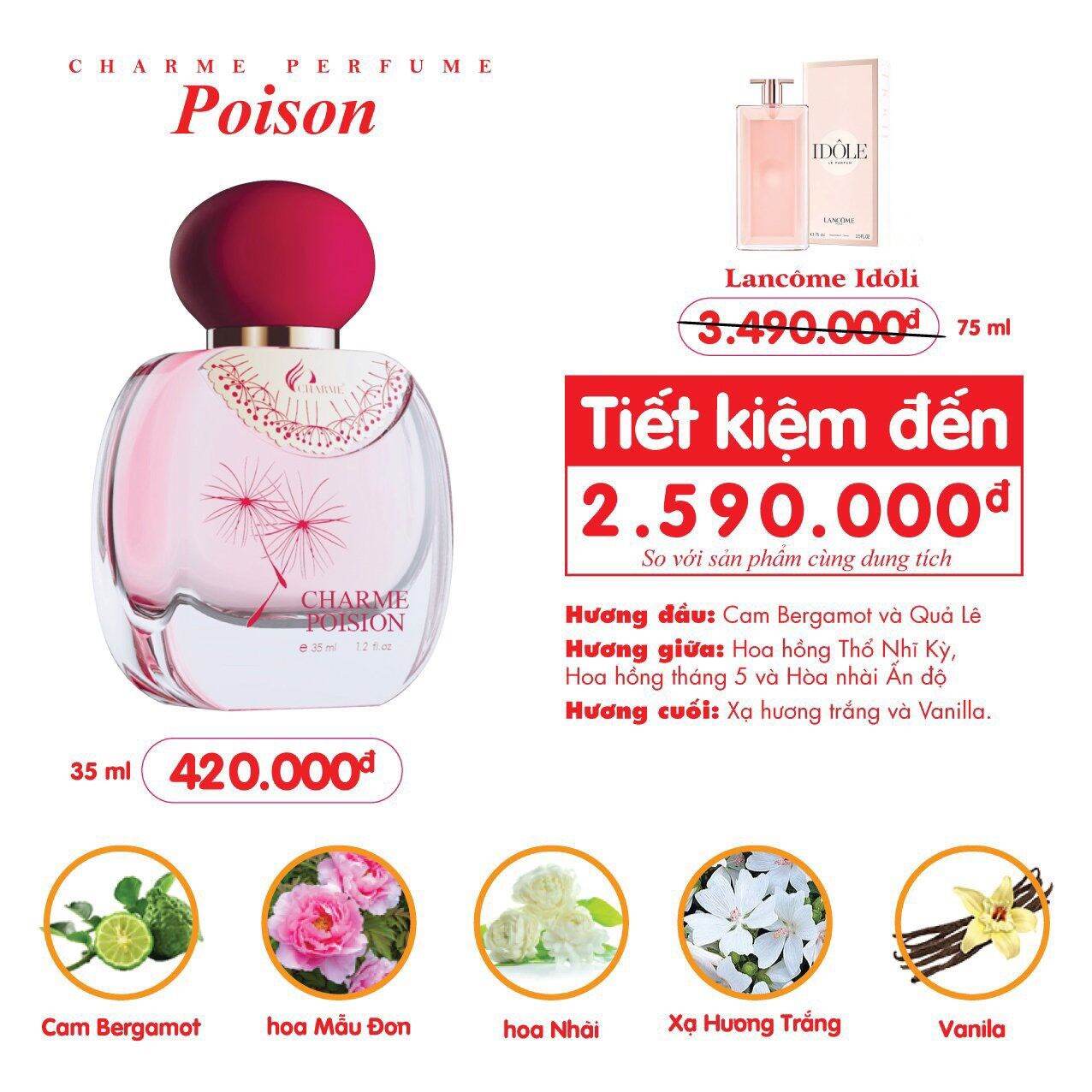 [Hcm]Nước Hoa Nữ Char.me Poison 35Ml