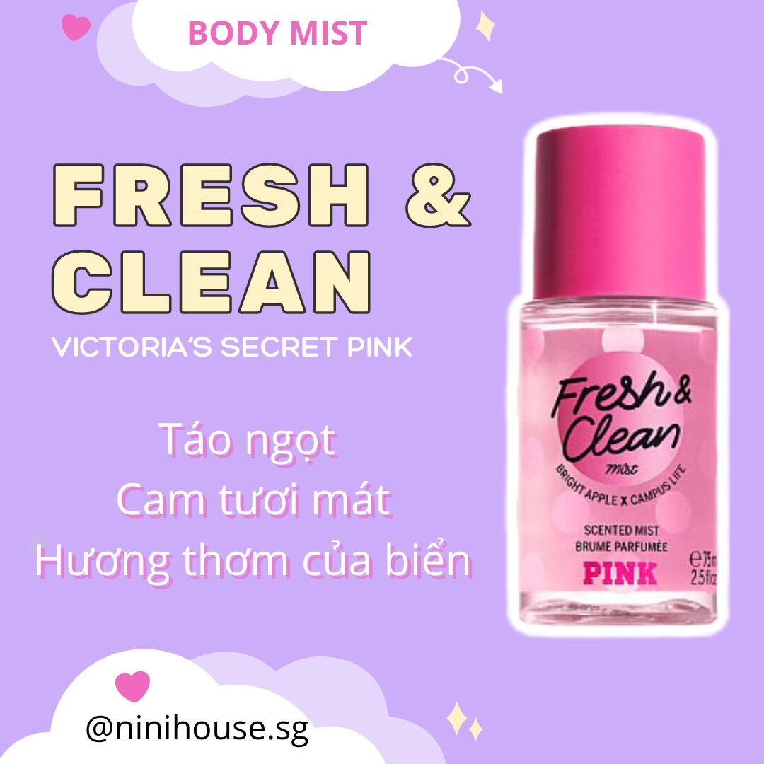 Xịt thơm body mist Victoria’s Secret PINK mùi FRESH AND CLEAN