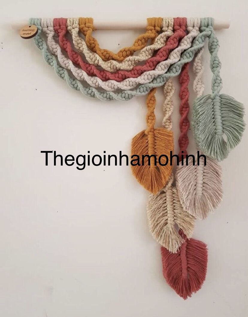 Cành treo macrame chiếc lá trang trí, decor không gian sống