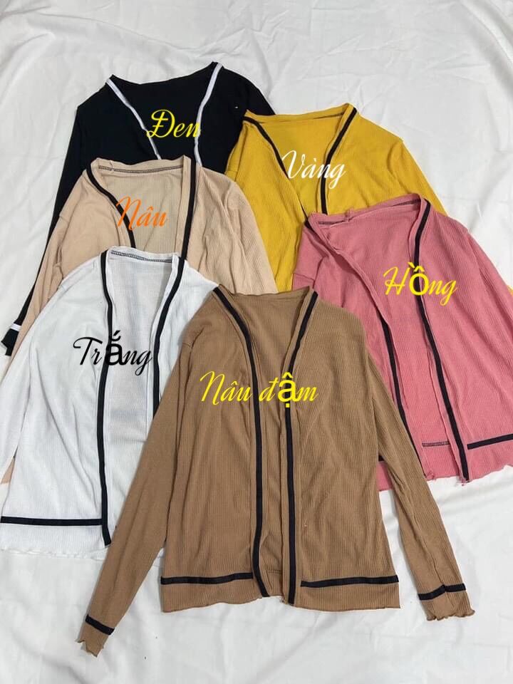 Áo khoát len tay dài phối viền