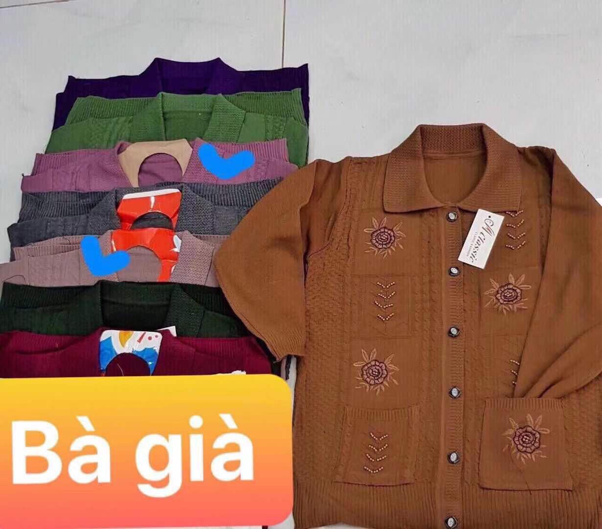 [HCM]Áo khoác len bà già thêu hoa