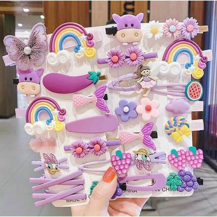 Sét 3kẹp tóc cầu vồng hoa quả trái cây mẫu mới siêu ho