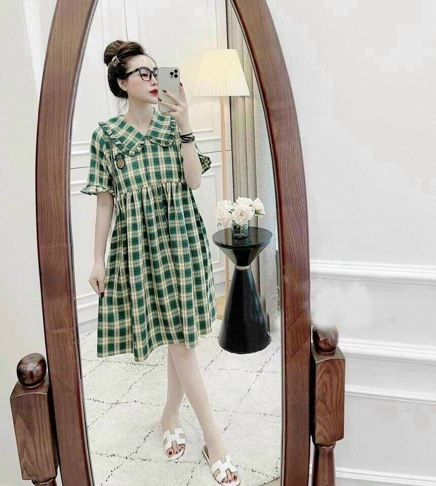 [HCM]Đầm babydoll sơ mi sọc siêu dễ thương