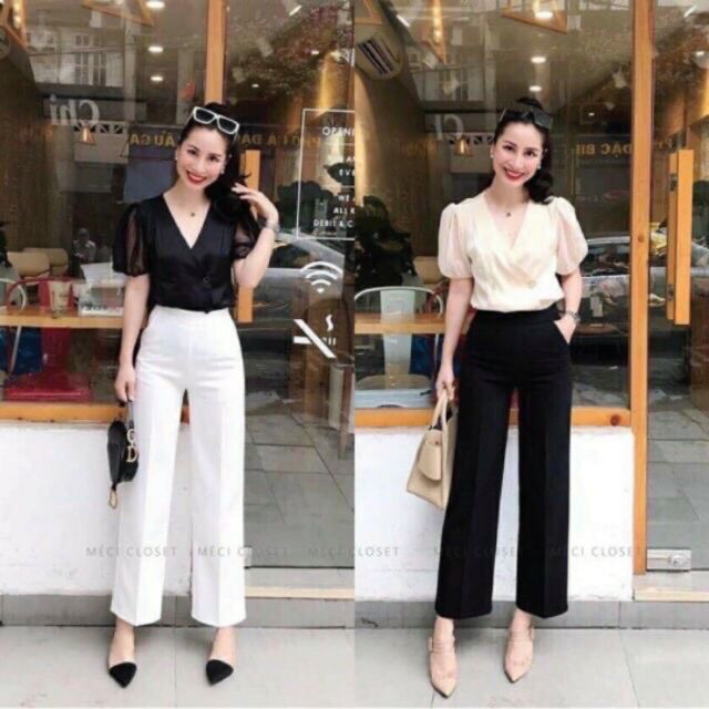 Quần ống suông cạp cao khoá sườn