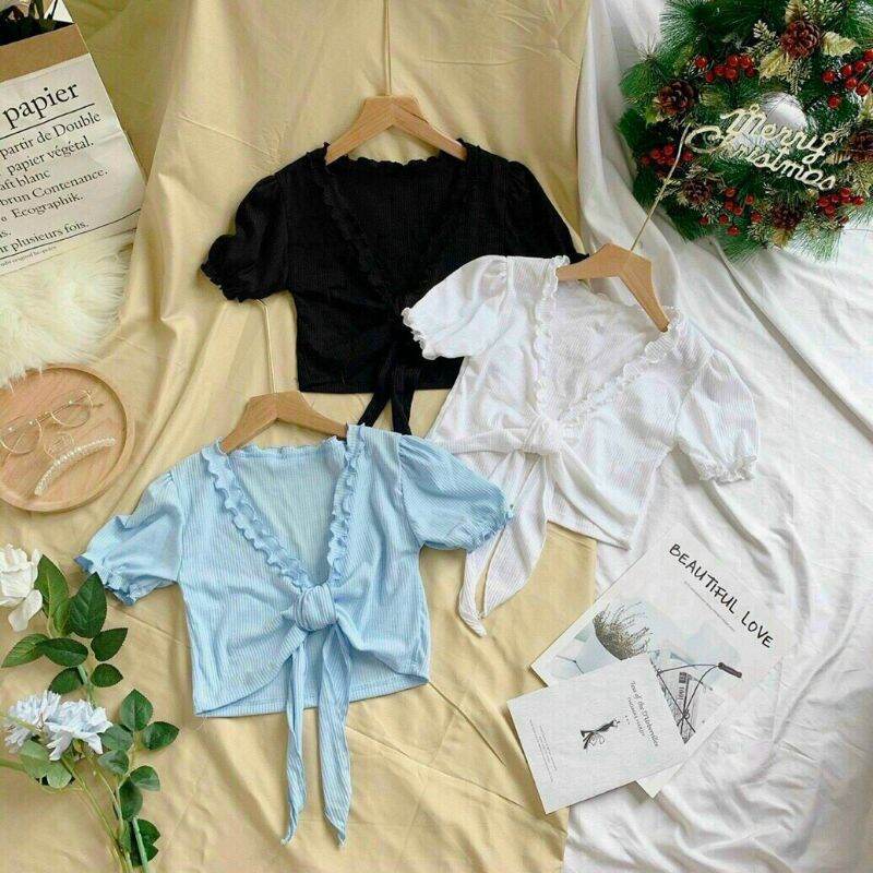 ÁO THUN KIỂU CỘT NƠ NGỰC