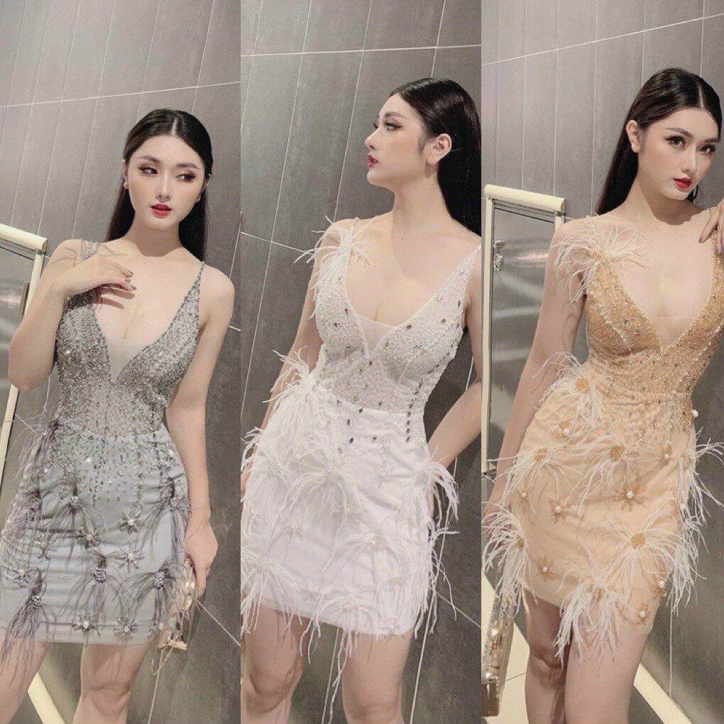 Đầm body dự tiệc kết cườm sang chảnh kèm.hình thật-