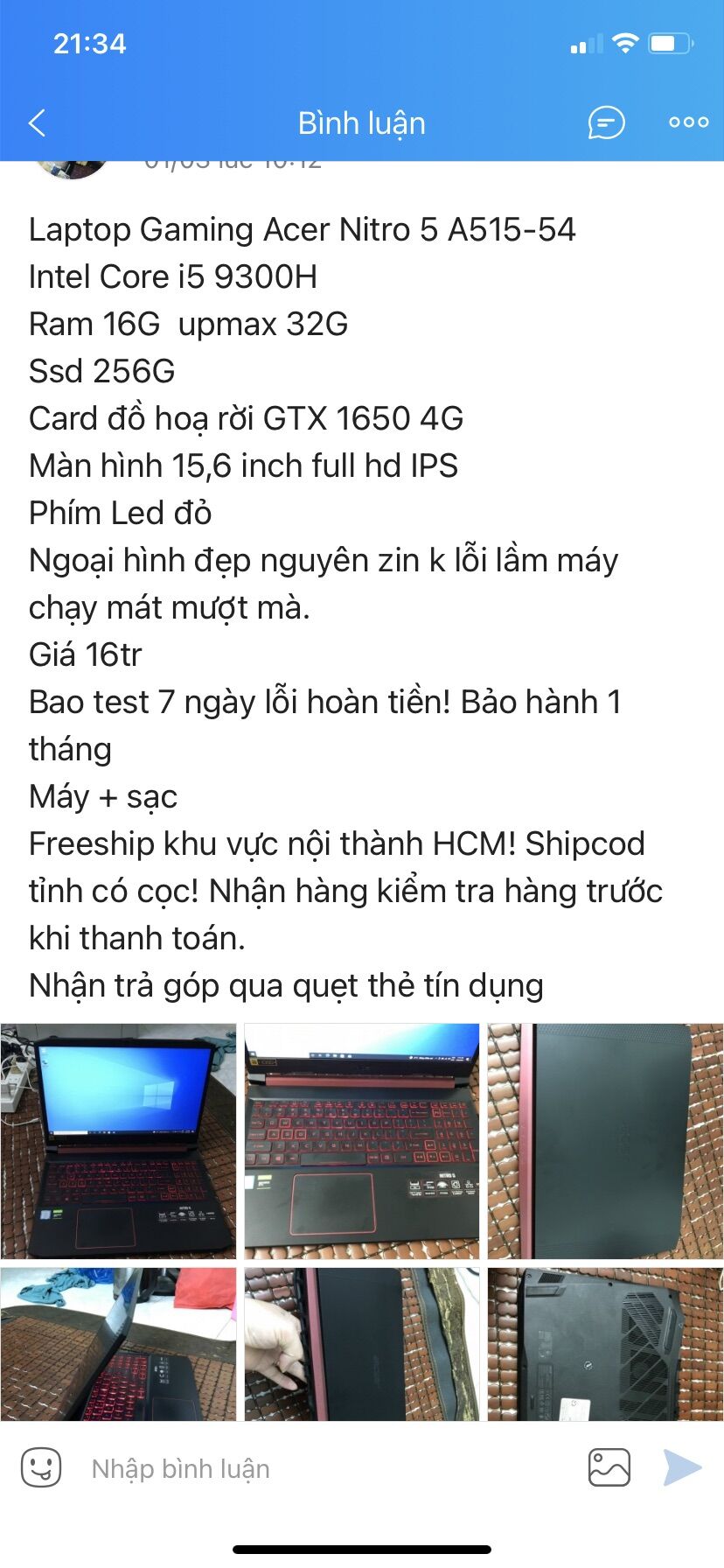 Laptop Gaming Acer Nitro5 A515-54 intel core i5 9300H