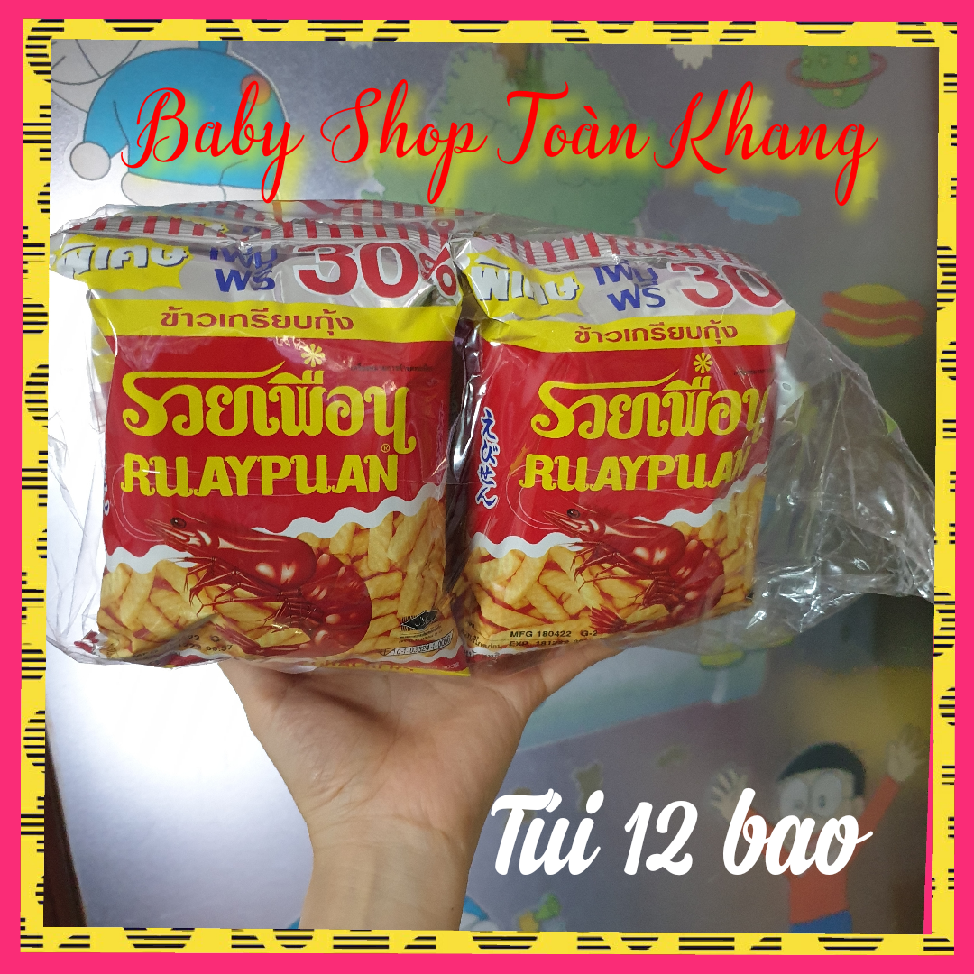 Túi 12 gói bánh snack tôm thái 20gr