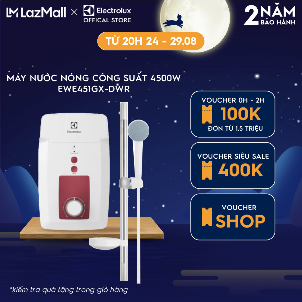 Máy nước nóng trực tiếp Electrolux 4.5kW -EWE451GX-DWR - Làm nóng nhanh, nhiệt độ nước ổn định, tự động ngắt điện, tặng vòi sen