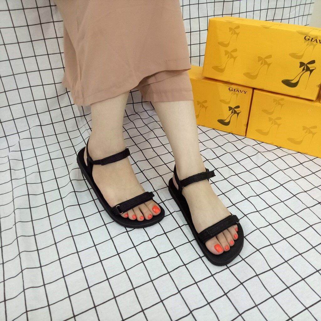 Giày sandal nữ quai ngang Gia Vy (Giavy chính hãng S789 Đen, giày quai hậu chất quai vải dù, đế cao su)