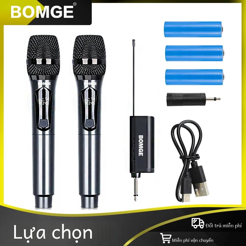  Hệ Thống Micro Cầm Tay Không Dây Kép BOMGE Mic Động Không Dây Với Đầu Thu Có Thể Sạc Lại 1800mAh Cho Karaoke 