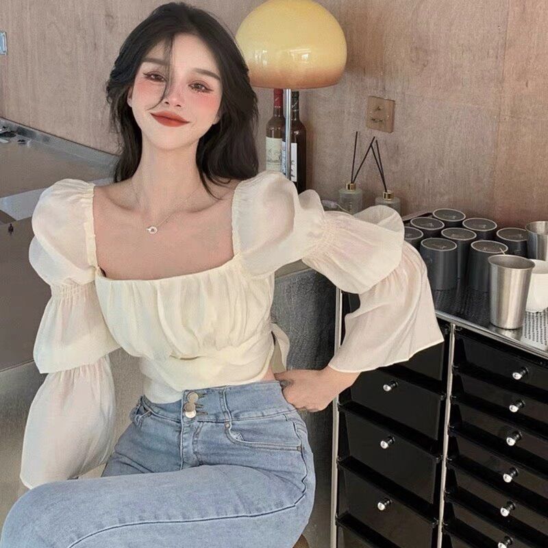 Áo kiểu croptop tay dài khúc cột eo BO1