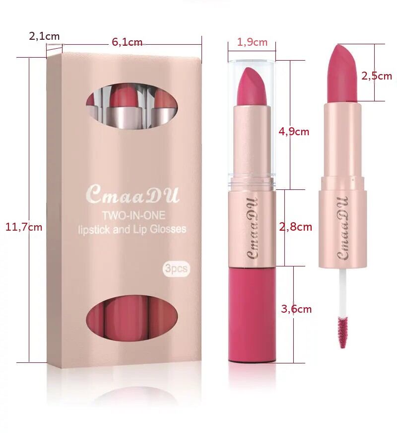 Son môi và son bóng 2 trong 1 3 gói Cung cấp màu sắc và bóng râm cho môi mà không cần mua hàng riêng biệt