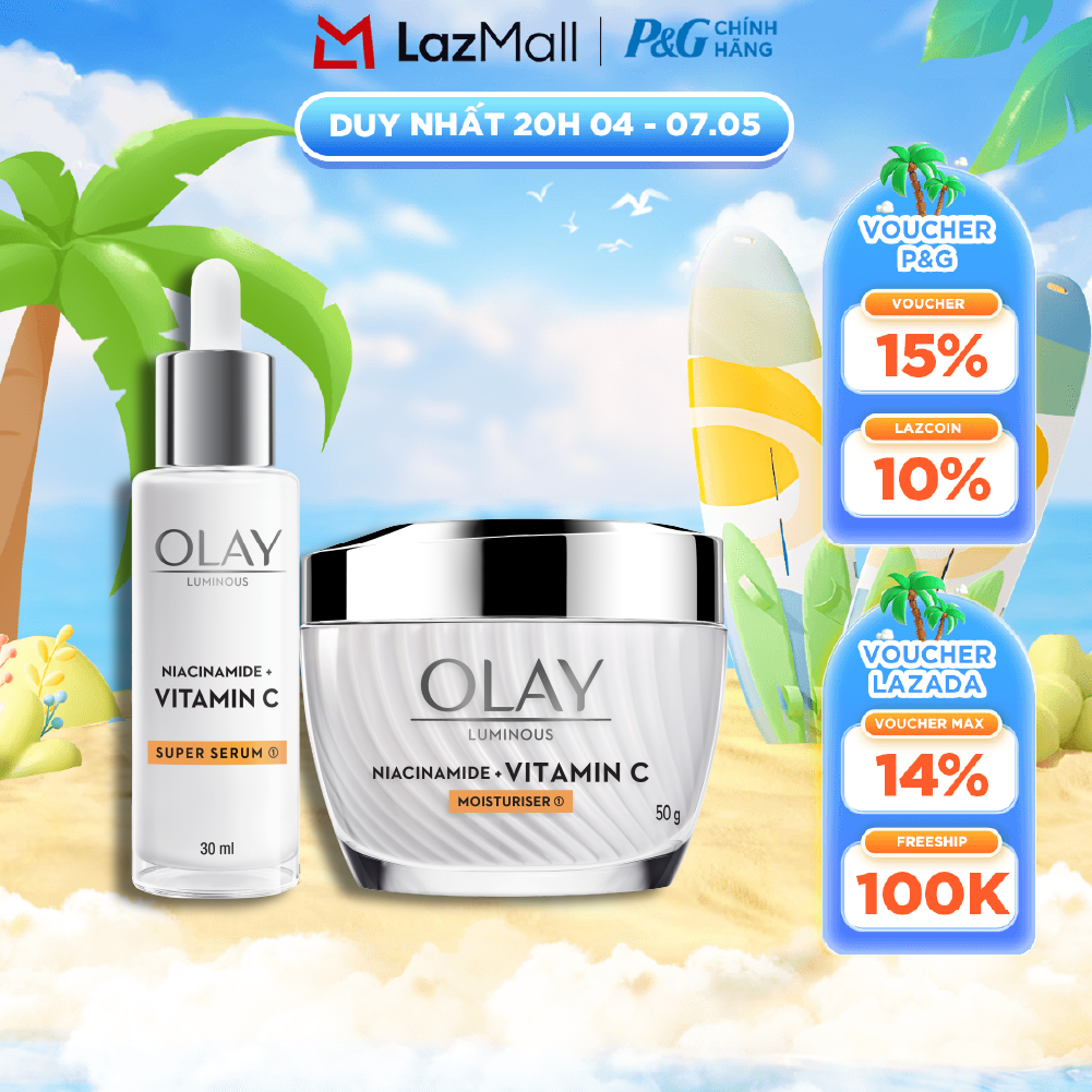 Combo Kem Dưỡng Ban Ngày OLAY Luminous Niacinamide VITAMIN C Giúp Mờ Vết Thâm, Đốm Nâu, Dưỡng Sáng Da Hũ 50G + Serum OLAY Luminous Niacinamide VITAMIN C Giúp Mờ Vết Thâm, Đốm Nâu, Dưỡng Sáng Da Chai 30ML