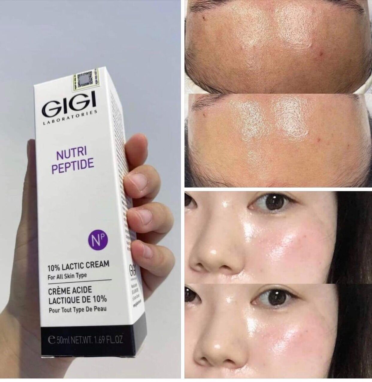 10g chiết kem dưỡng tẩy da chết, làm sáng da, mờ thâm: gigi nutri peptide 10% lactic cream - 10ml