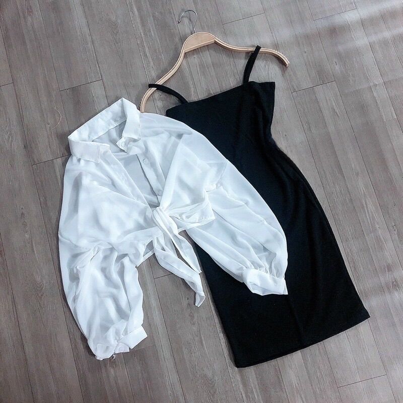 Set đầm 2 dây + sơ mi cột