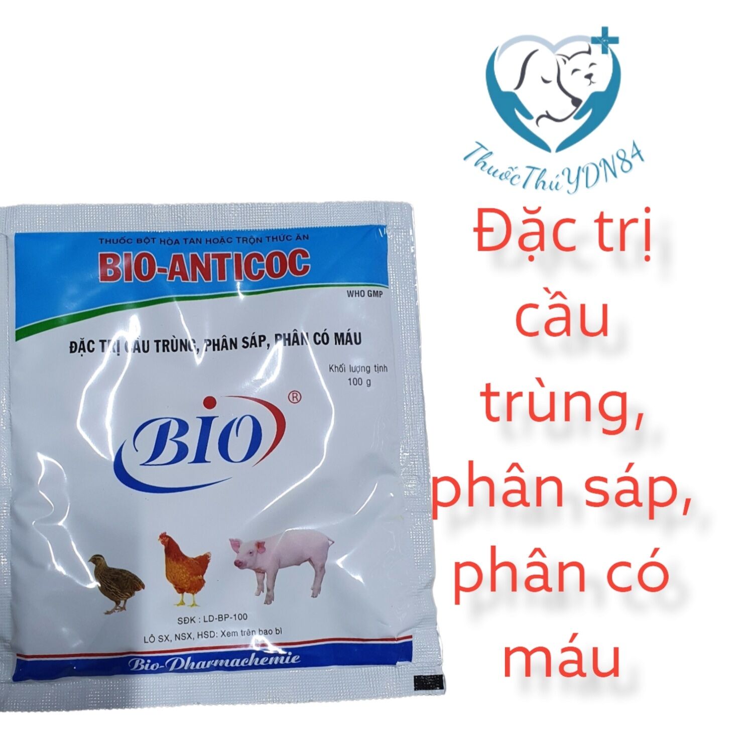 Bio anticoc gói 100g cầu trùng phân sáp, phân có máu cho gà, cút heo