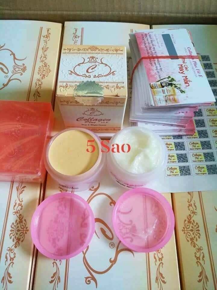 KEM COLLAGEN PLUS VIT E  NGÀY VÀ ĐÊM KÈM SÁP RỬA MẶT