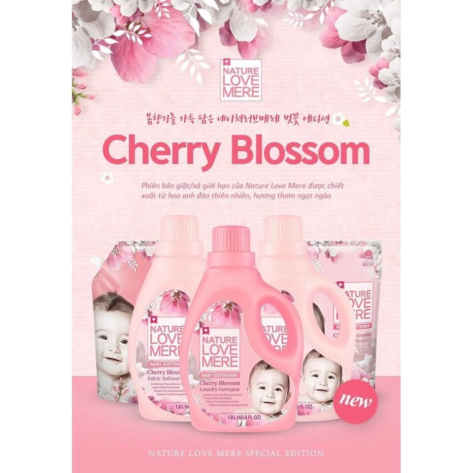 Nước giặt- xả Nature Love Mere Cherry cao cấp Hàn Quốc tự nhiên an toàn