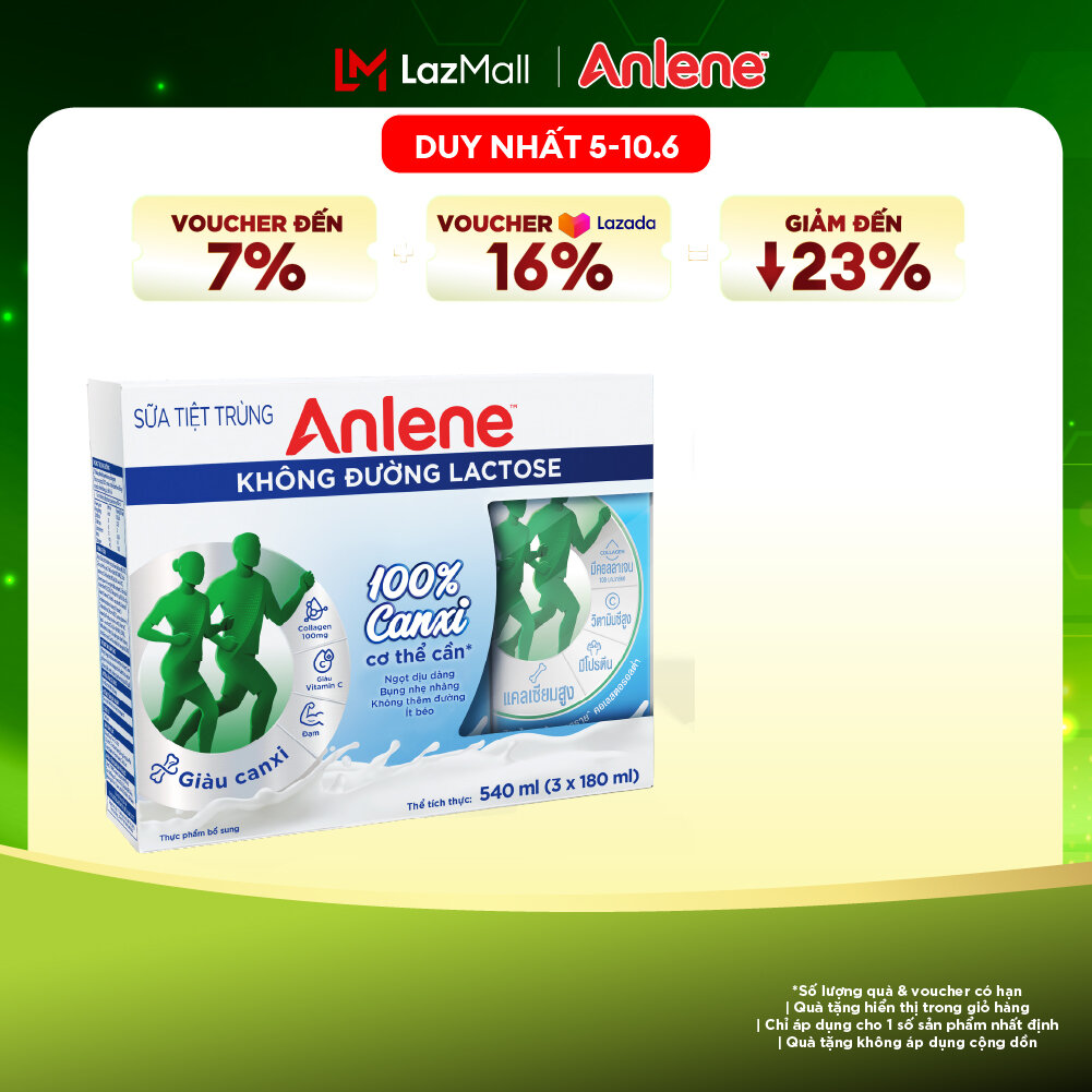 Lốc 3 hộp sữa Anlene không đường Lactose vị nguyên bản 180ml