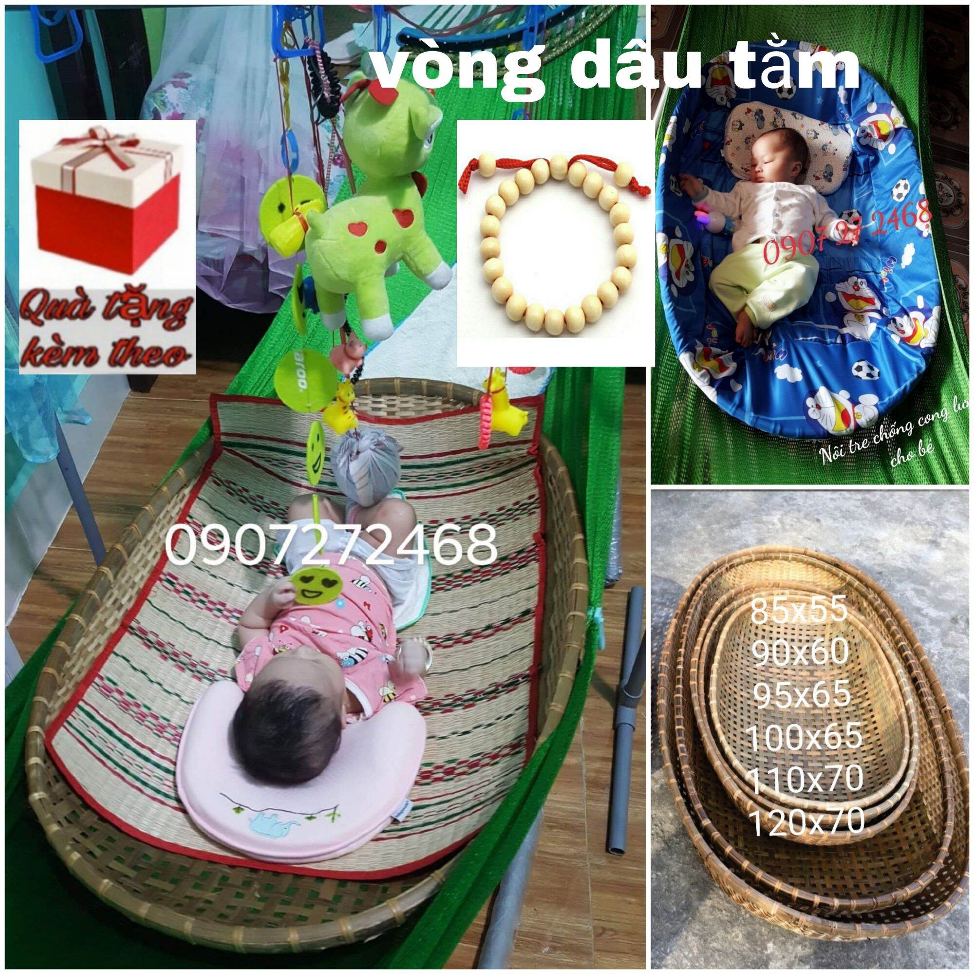 Nôi Tre Nằm Võng tặng vòng dâu tằm - đủ 6 size