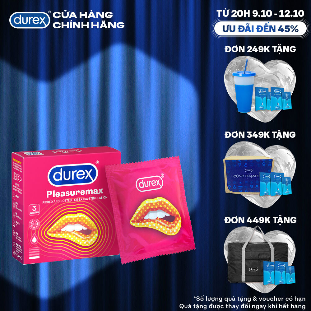Bao cao su Durex Pleasuremax gân gai tăng khoái cảm (size 56mm, 3 bao/hộp)
