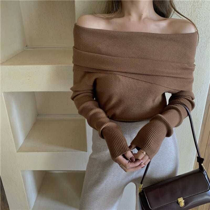 Áo len nữ trễ vai nhiều màu