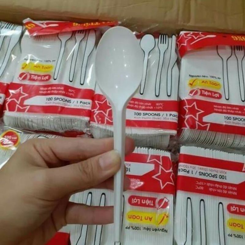 Thùng 5000 cái muỗng nhựa trắng cao cấp