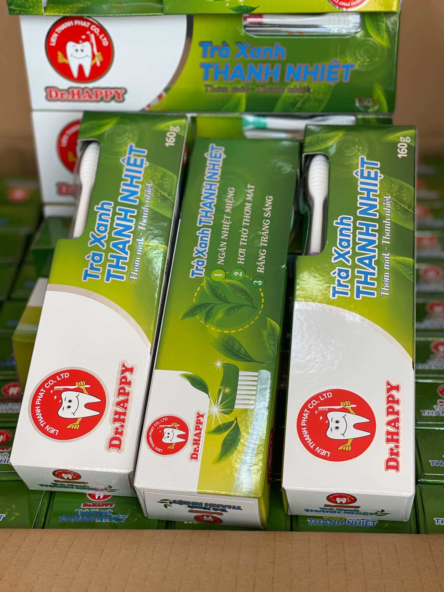 Combo 10 hộp kem đánh răng Dr.HAPPY trà xanh thảo dược Puri 160gram tặng bàn chải lông mềm
