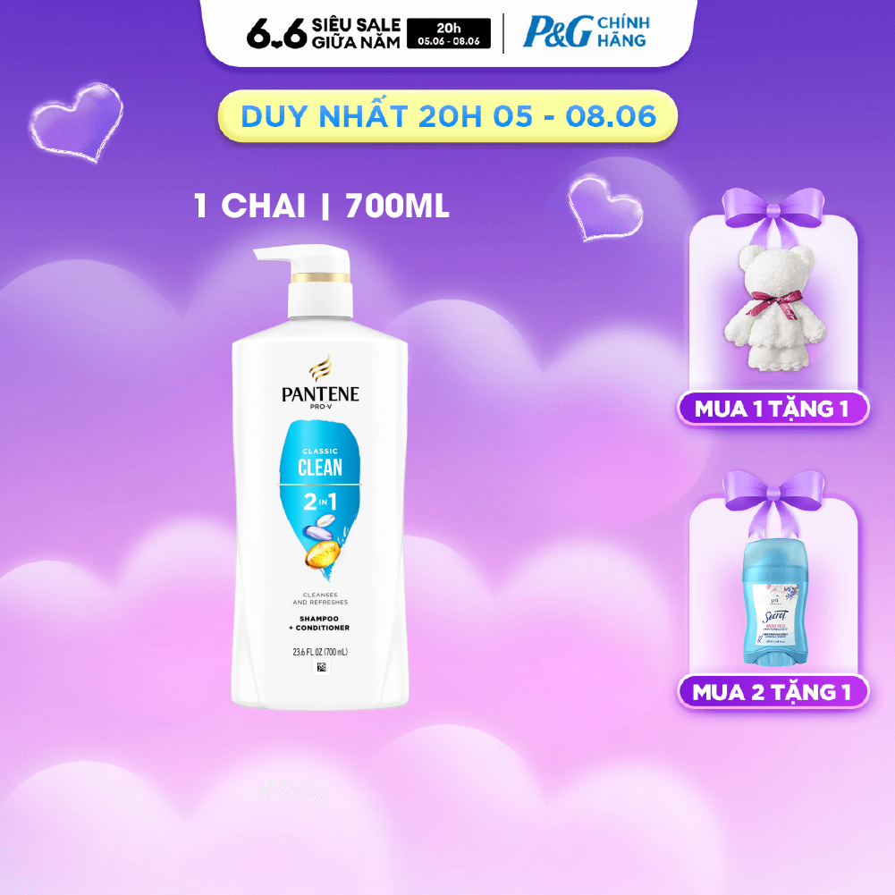 Dầu Gội Xả PANTENE Nhập Khẩu Mỹ 2IN1 Hương Classic Clean Chai 700ML