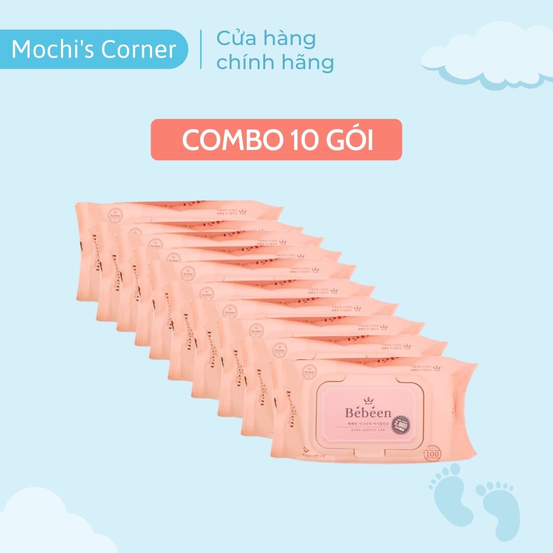 Tphcm-combo 10 gói khăn giấy ướt 100 tờ hàn quốc bebeen màu hồng
