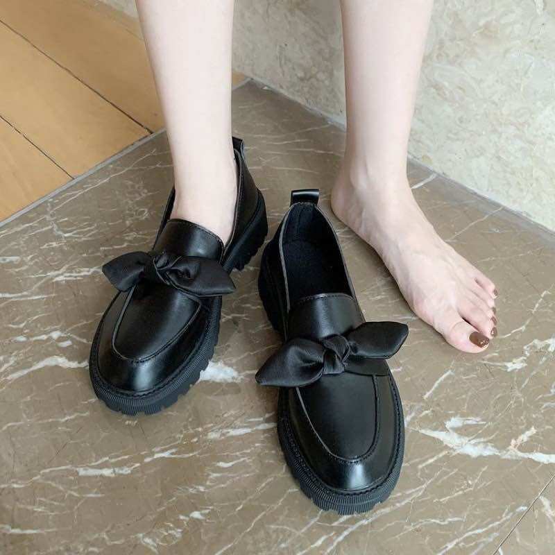 (sale sốc) Giày đốc nữ da bóng ,da lỳ phối nơ to(sẵn)