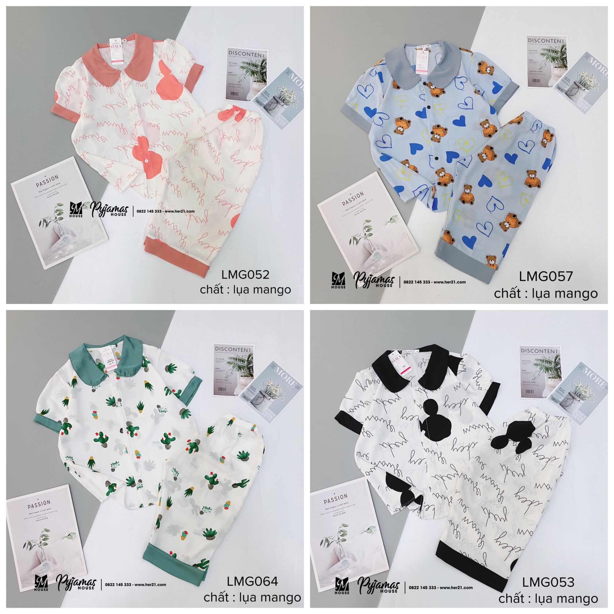 Bộ pyjama lụa Mang tay ngắn quần lửng cao cấp
