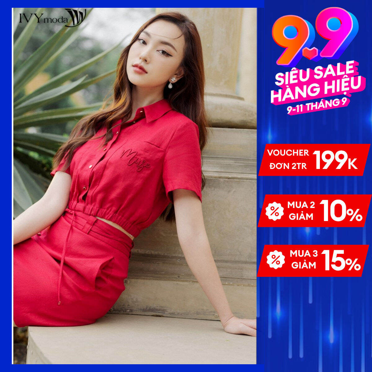 Muse set - Áo croptop chun eo phối chân váy chữ A IVY moda MS 16M8303