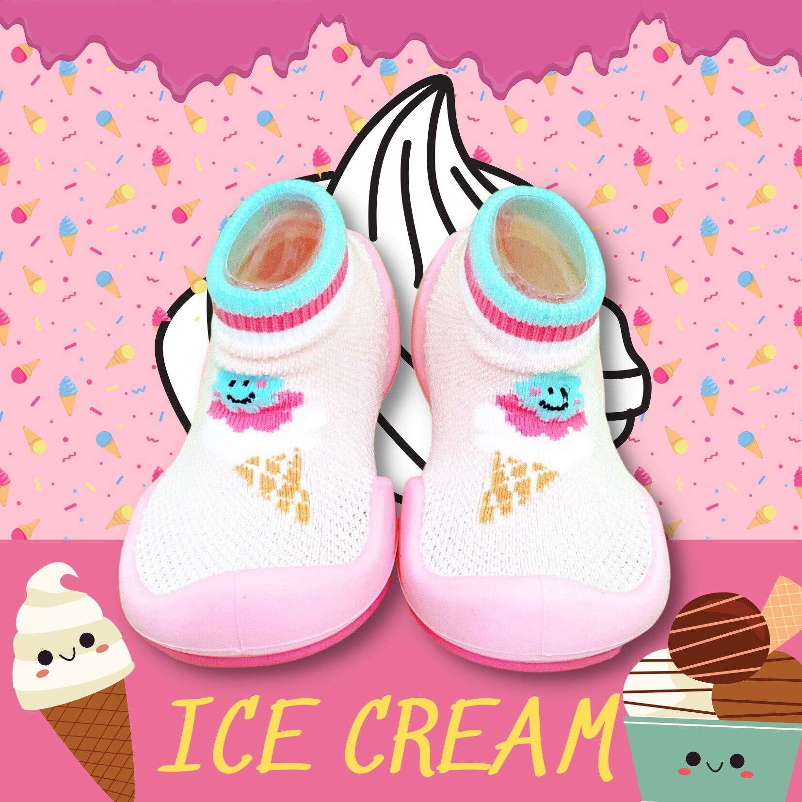 Chính hãng Ggomoosin Giày tập đi cho bé cưng ice cream