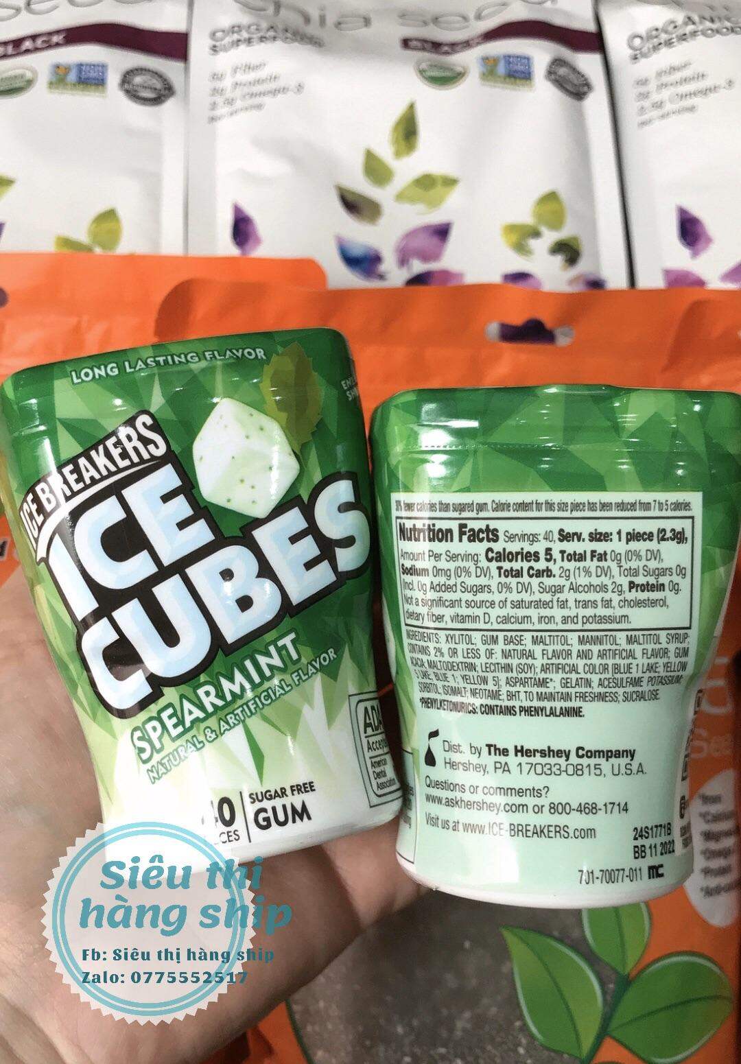Kẹo gum không đường Ice Cubes Spearmint hộp 42v của Mỹ