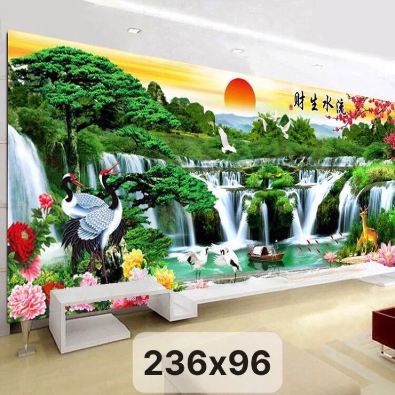 237x1m Khổ Lớn Tranh thêu chữ thập phong cảnh khổ lớn thêu kín chưa thêu