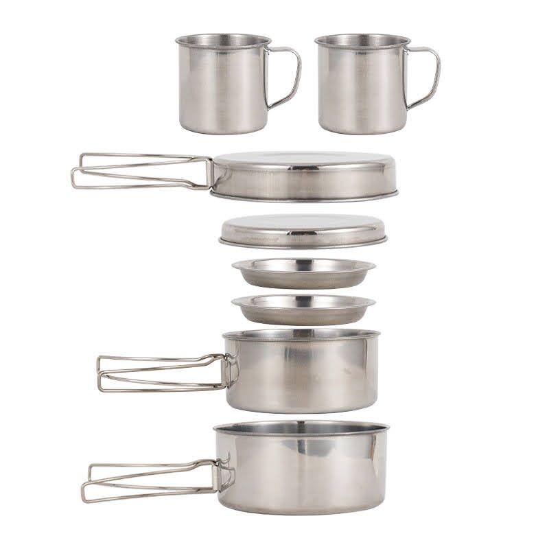 Bộ dụng cụ nấu ăn dã ngoại inox 8 miếng