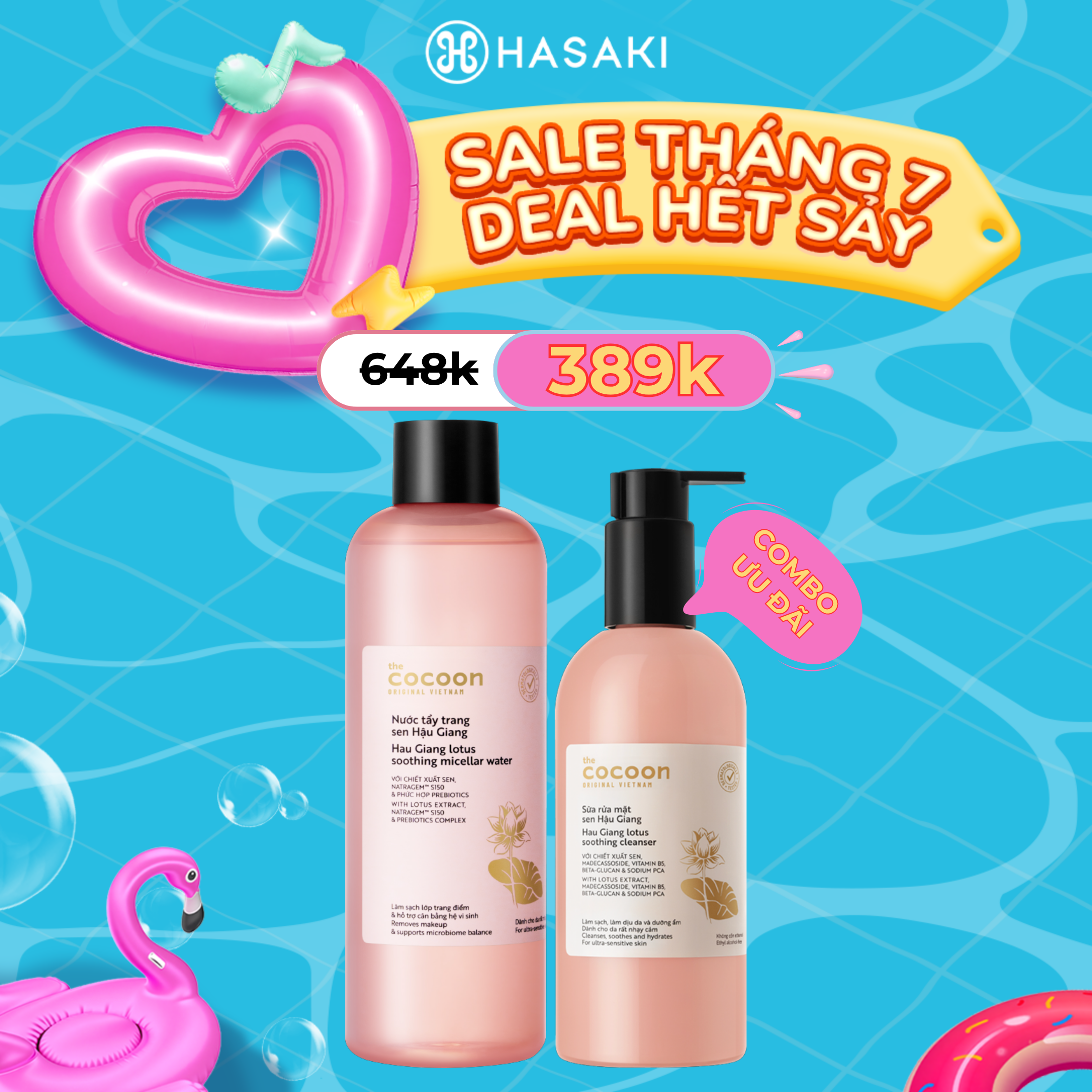 [SIÊU GIẢM GIÁ] Combo Cocoon Nước Tẩy Trang 500ml + Sữa Rửa Mặt 310ml Sen Hậu Giang Cho Da Rất Nhạy Cảm Hasaki Sản Phẩm Chính Hãng