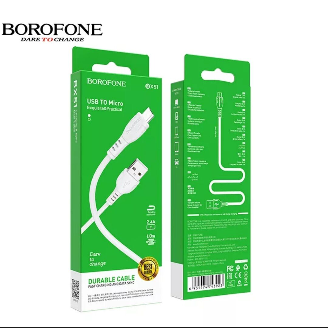 Cáp sạc nhanh 2.4a borofone x51 lightning micro type-c dây chuyền giữ liệu dài 1m chống rẩy rối